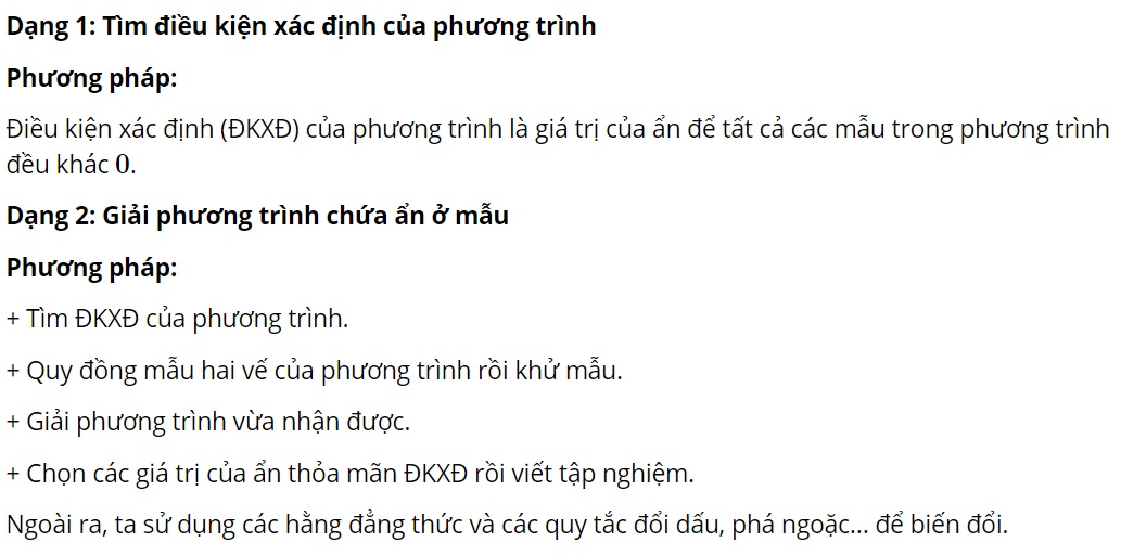 các dạng toán giải phương trình chứa ẩn ở mẫu