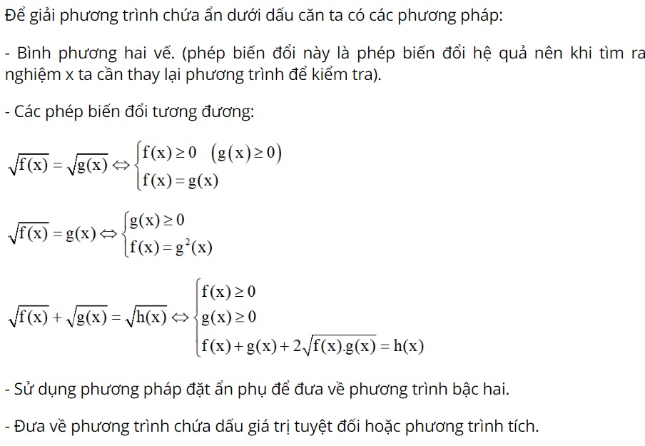 cách giải phương trình có ẩn ở dấu căn