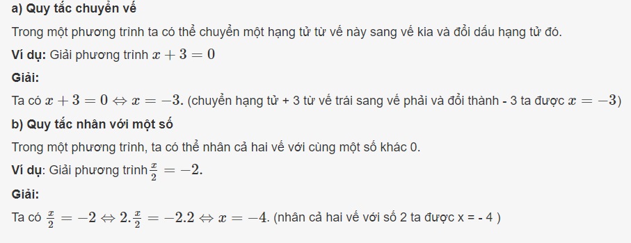 quy tắc biến đổi phương trình