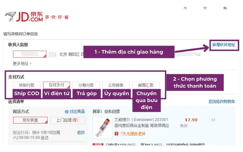 Chốt đơn và tiến hành thanh toán