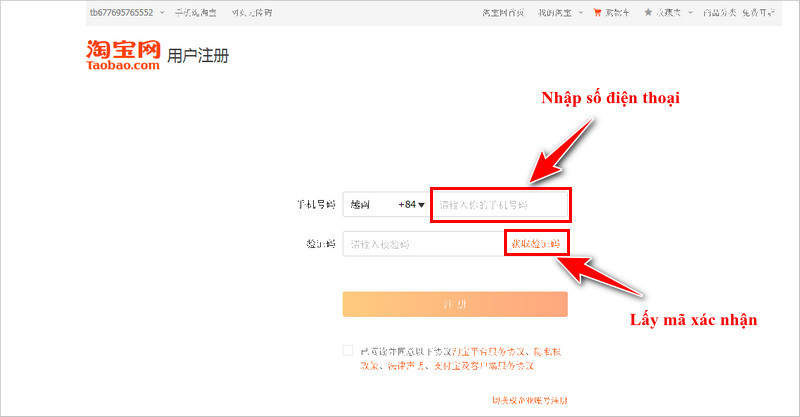 nhập số điện thoại và lấy mã OTP
